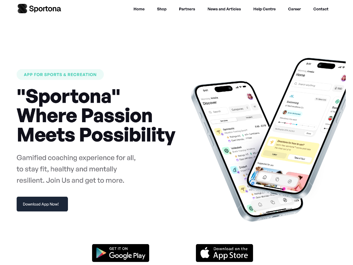 Sportona UK sports training and fitness platform built with Flutter